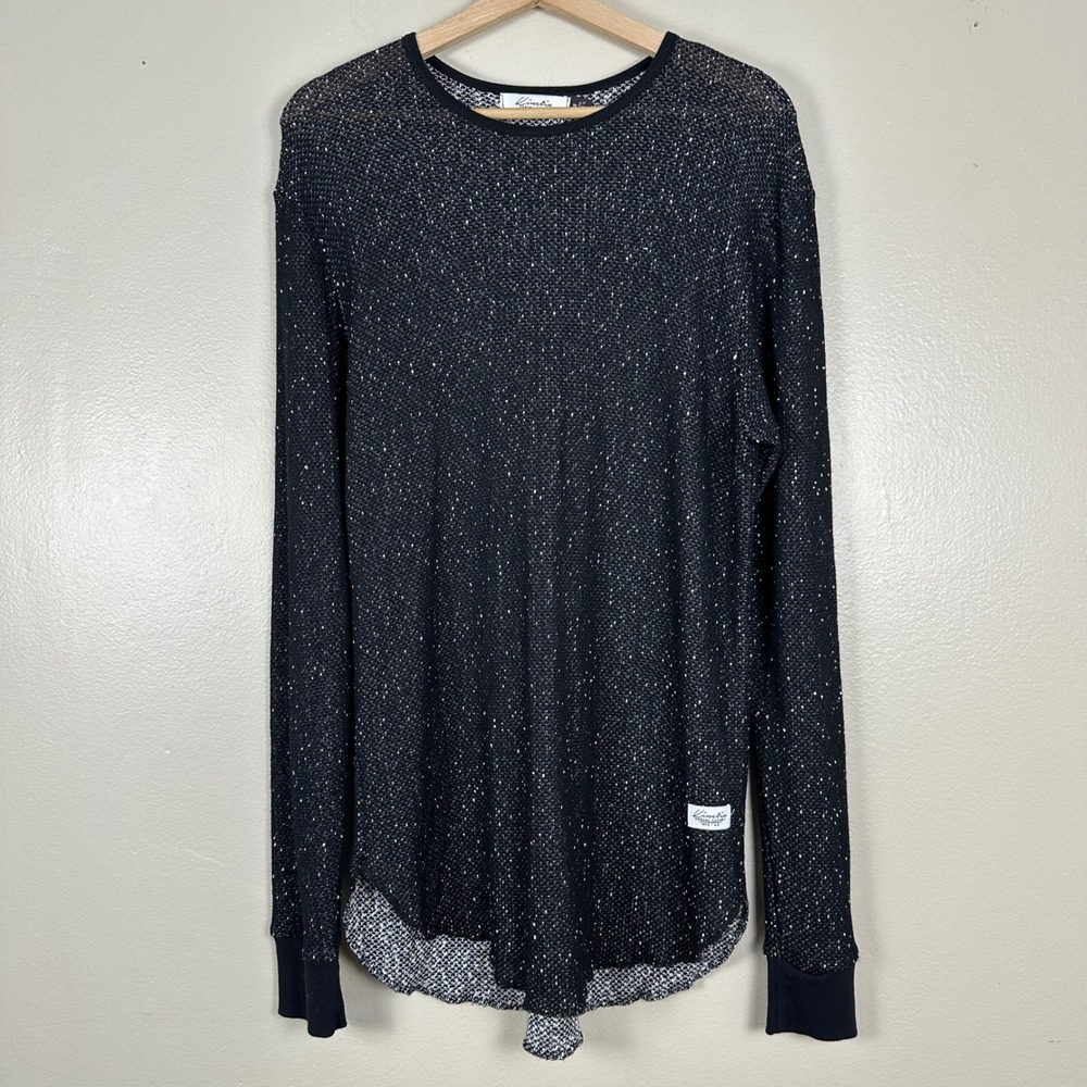 Kinetix Women's‎ M Long Sleeve Top Black Speckled Textured Knit Rounded Hem USA